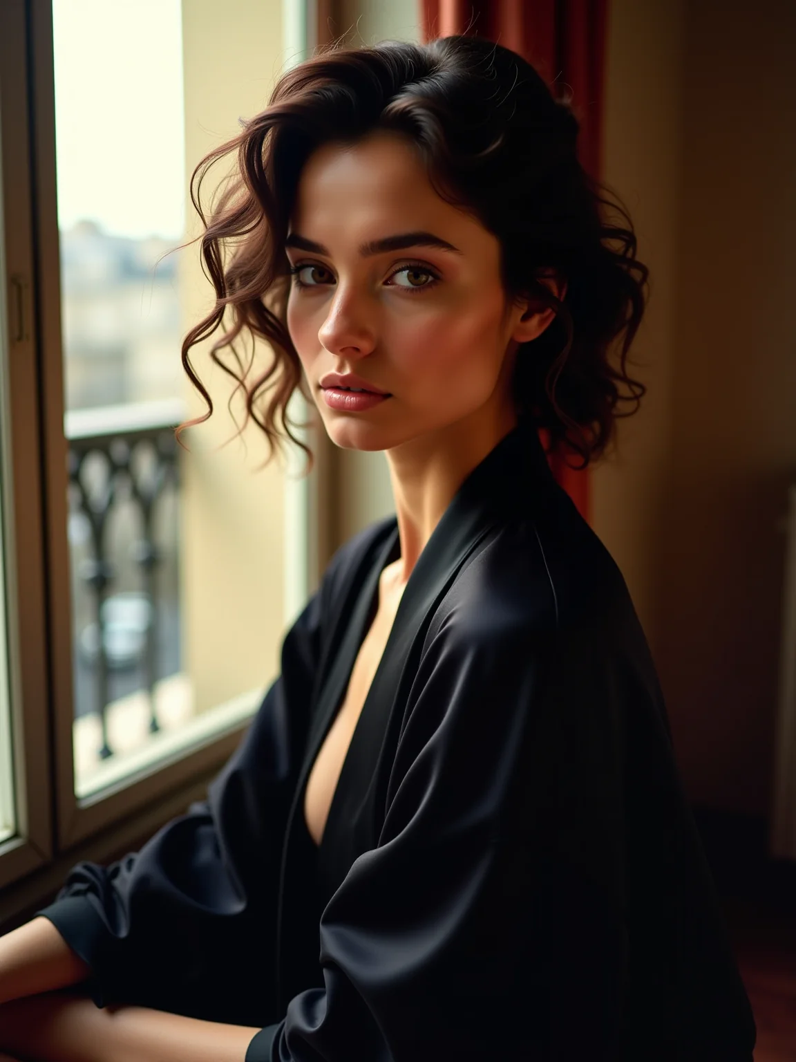 AI-generated glamour portrait of a fictional woman
