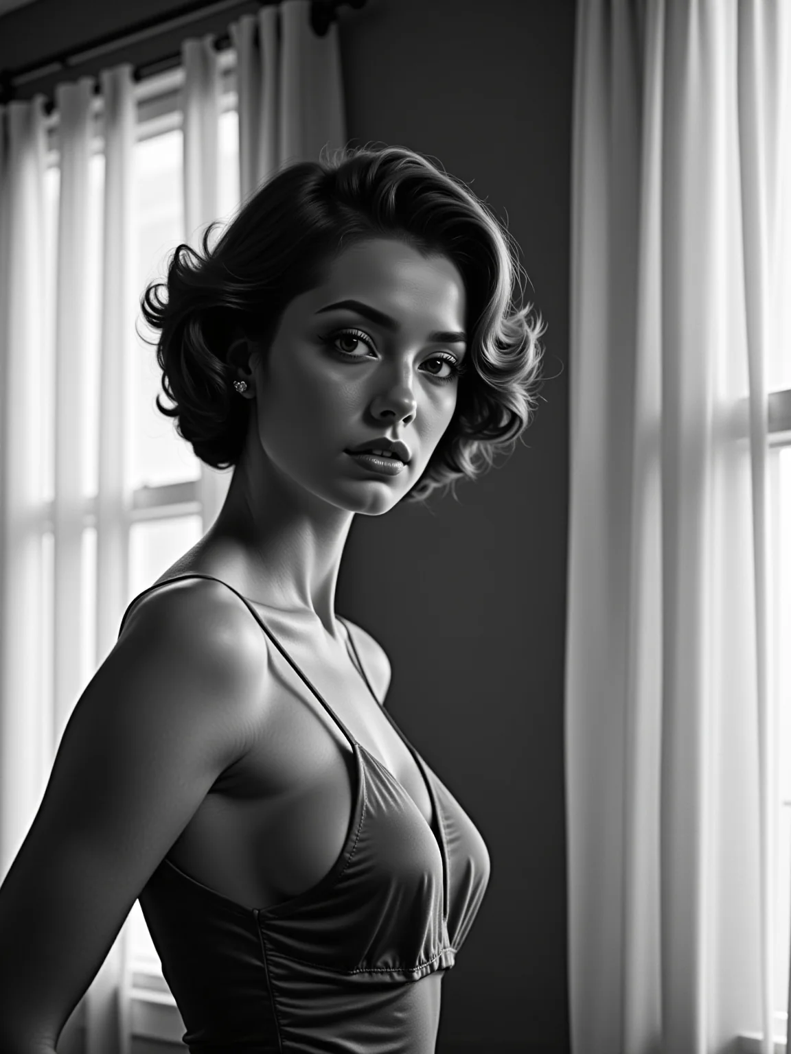 AI-generated glamour portrait of a fictional woman