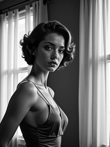 AI-generated glamour portrait of a fictional woman