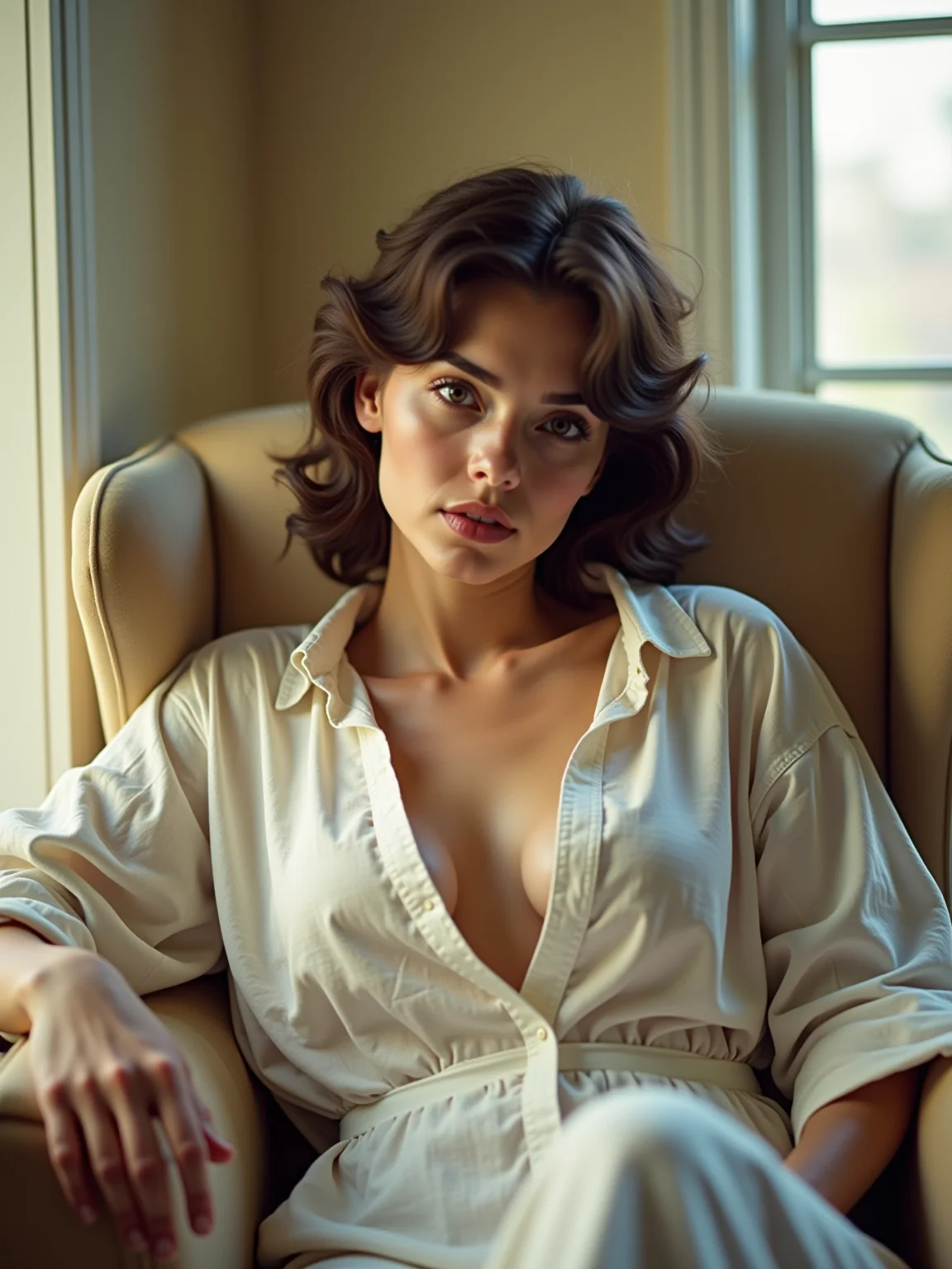 AI-generated glamour portrait of a fictional woman