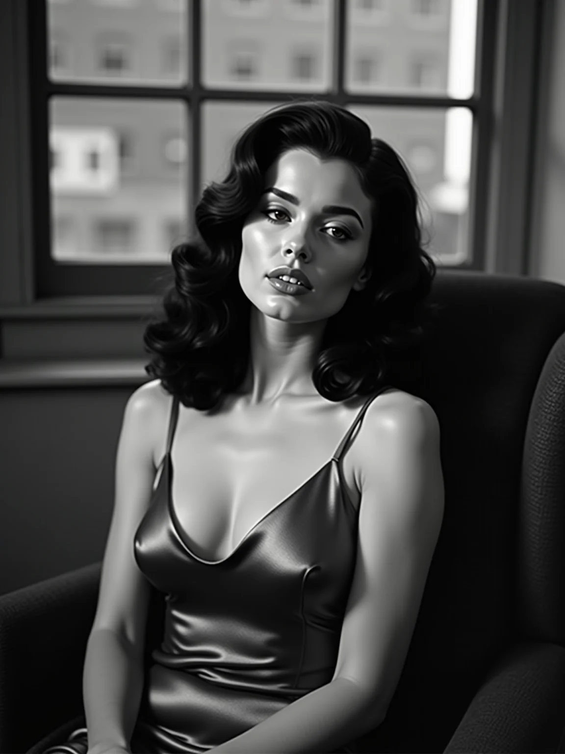 AI-generated glamour portrait of a fictional woman