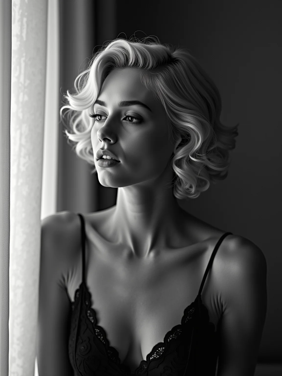 AI-generated glamour portrait of a fictional woman