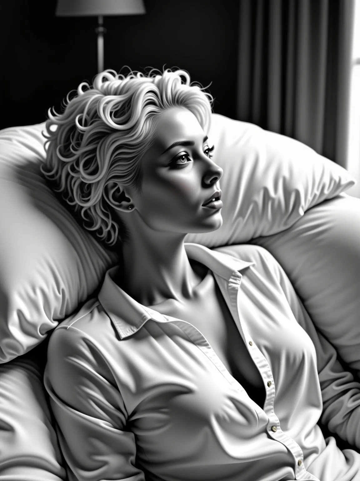 AI-generated glamour portrait of a fictional woman