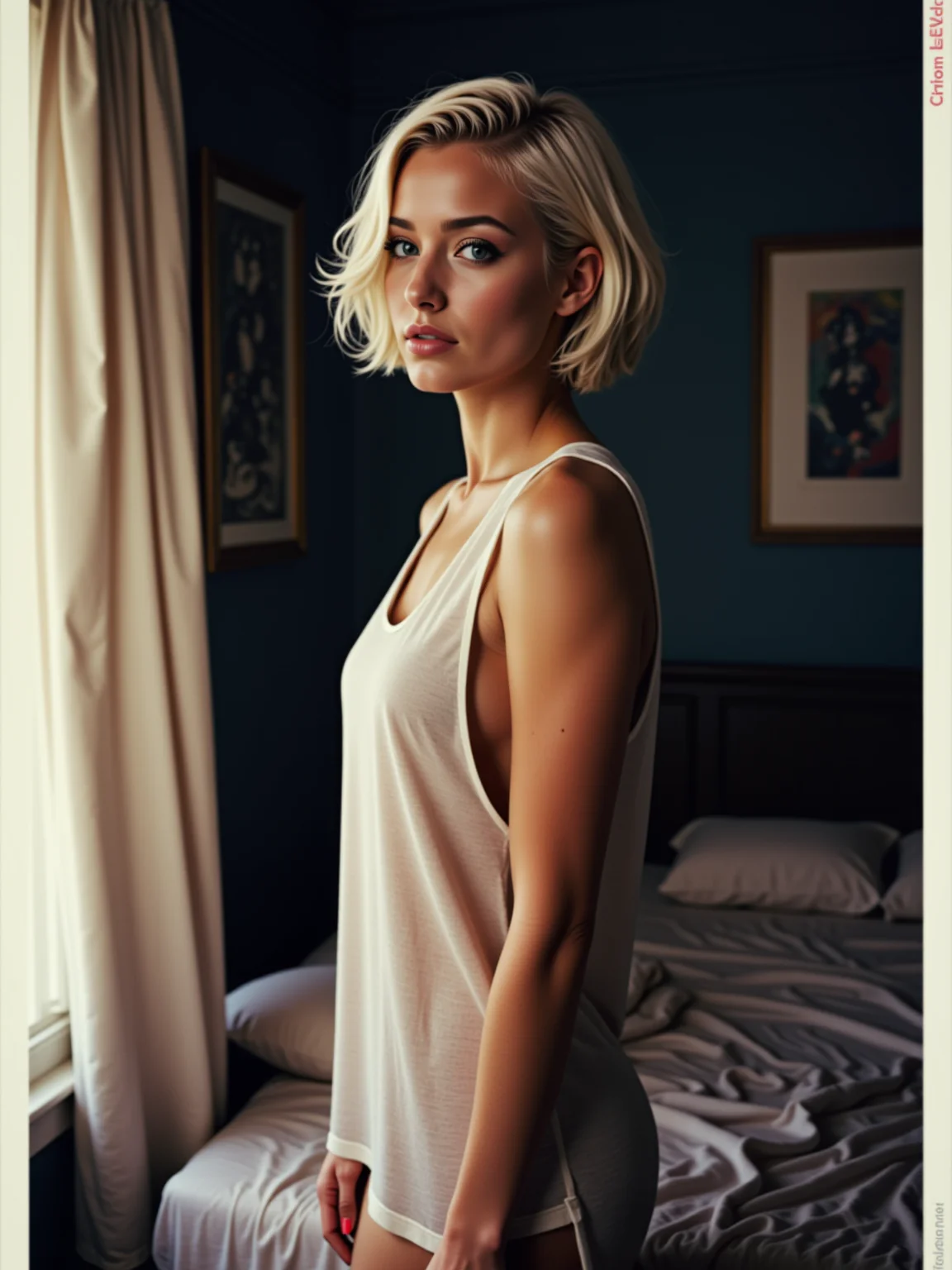 AI-generated glamour portrait of a fictional woman