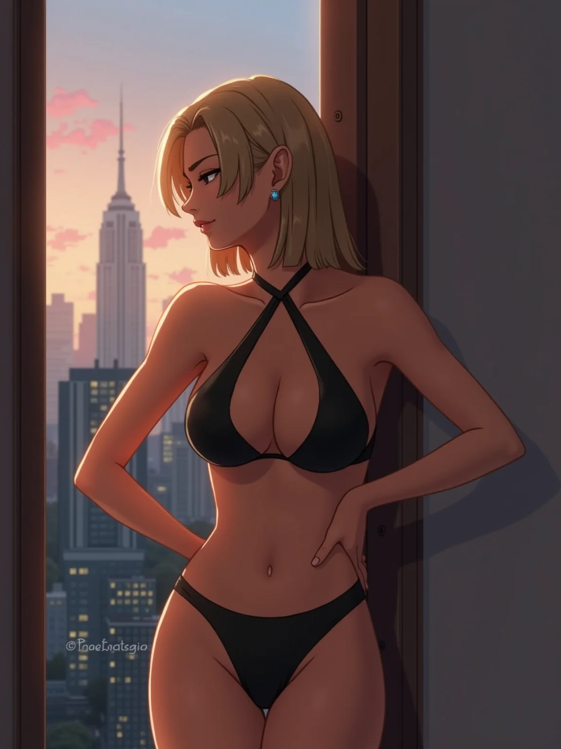 AI-generated glamour portrait of a fictional woman