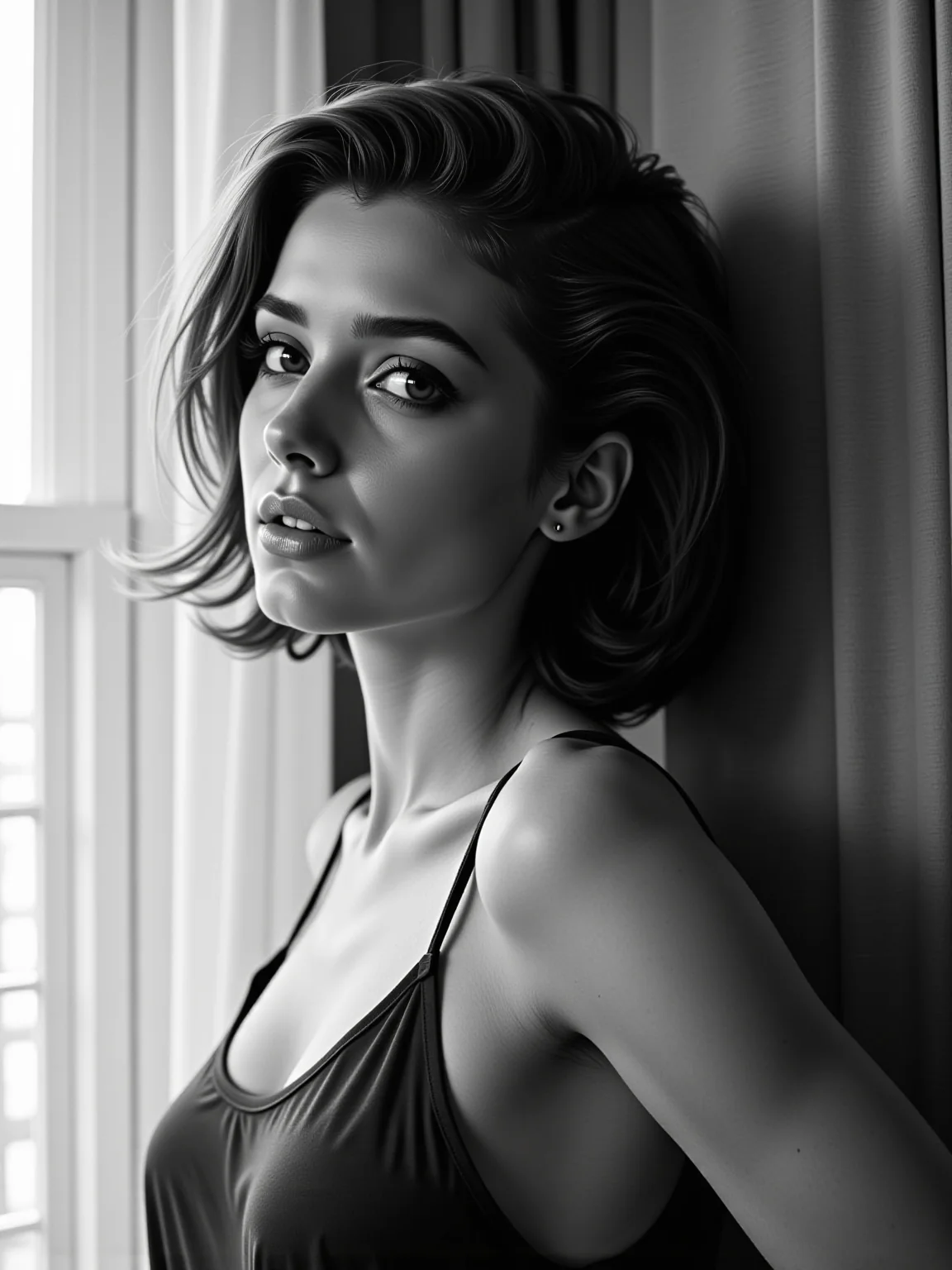 AI-generated glamour portrait of a fictional woman