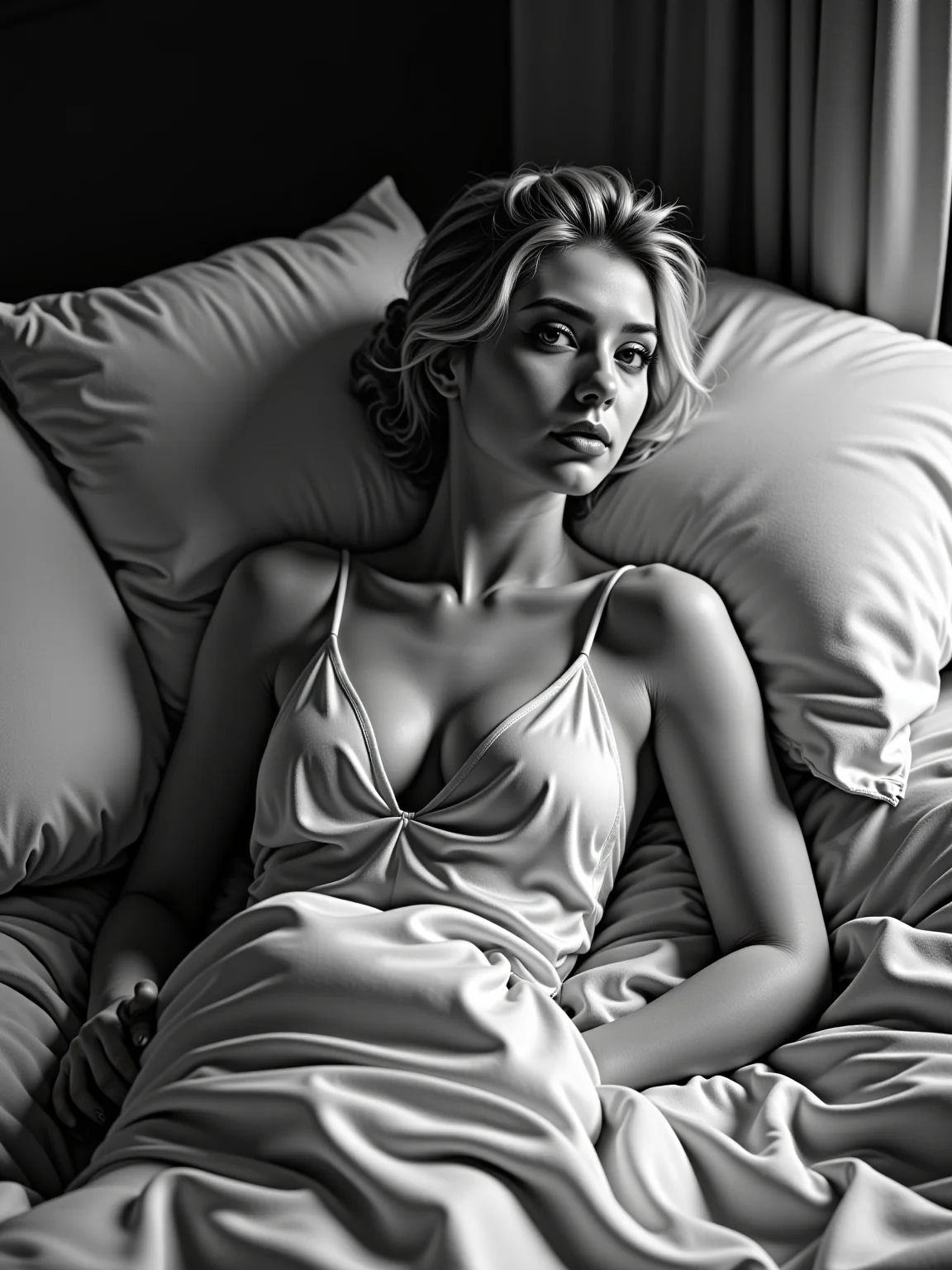 AI-generated glamour portrait of a fictional woman